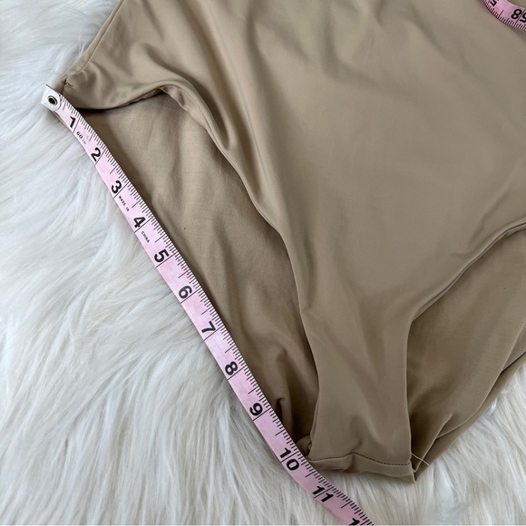 Becca Virtue High Neck Key Hole Front One Piece Swimsuit Tan Color Size Large - Picture 15 of 16